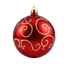Delicate gold swirls on festive red Christmas ornament, elegant holiday design.