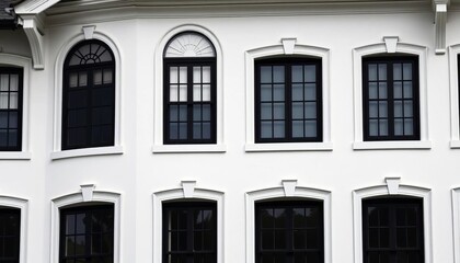 Fototapeta premium Elegant black window silhouettes against a white background; architectural details, classic home design elements, architectural element, element