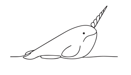 Continuous one single minimal line drawing narwhal © sagor