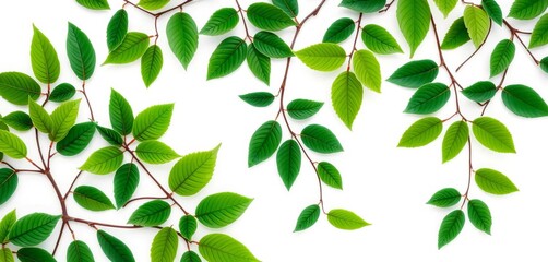 Obraz premium Intricate leafy green pattern on pristine white background, texture, graphic