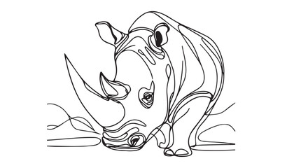 Continuous one single minimal line drawing rhinoceros
