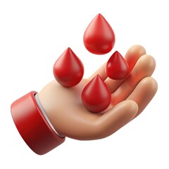 Cartoon hand receiving blood drops donation concept