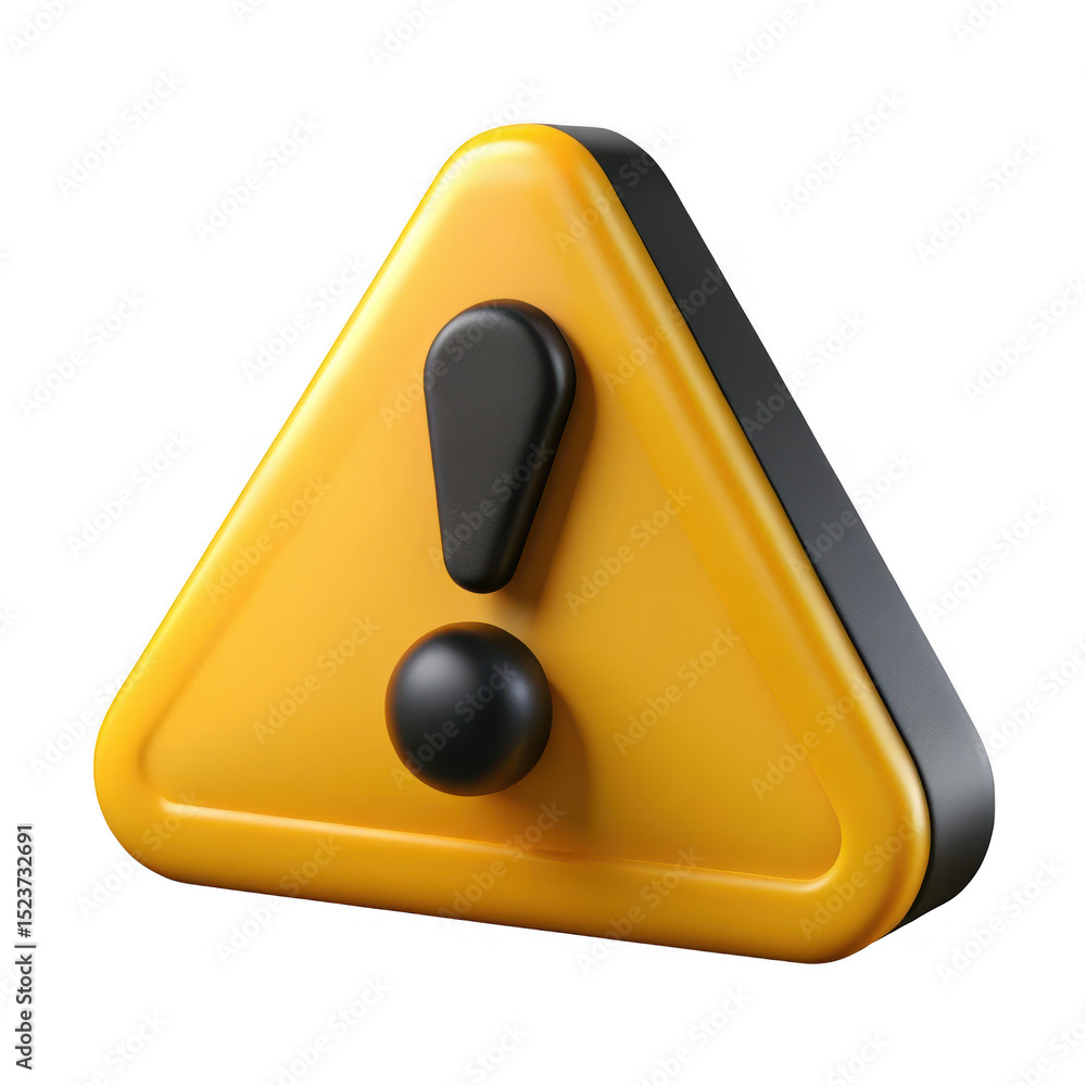 Poster 3d rendering of a yellow warning triangle, isolated on transparent background