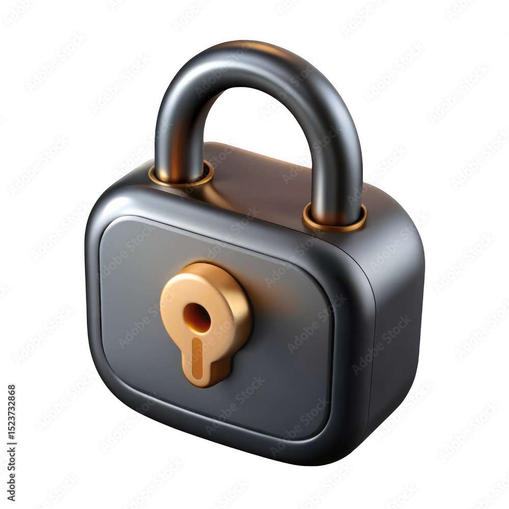 Aufkleber 3d rendering of a dark gray padlock with a gold keyhole, isolated on transparent background