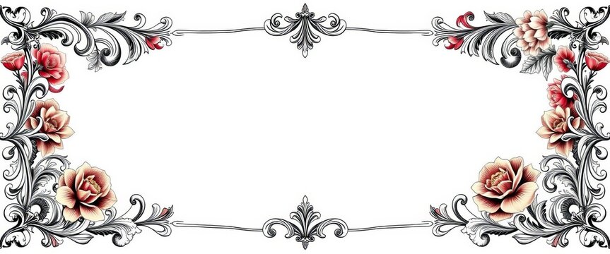 Intricate vintage floral border, baroque & Victorian scrollwork, engraved style, suitable for frames & tattoos, vector, floral pattern