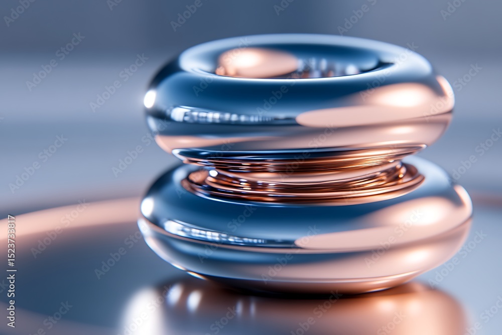 Poster shiny metal object with concentric copper ring on gradient background