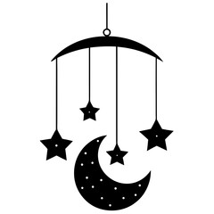 Star and moon mobile hanging silhouette vector illustration 