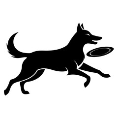 Dog chasing frisbee silhouette vector illustration 