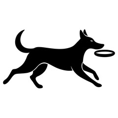 Dog chasing frisbee silhouette vector illustration 