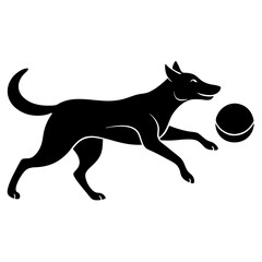 Dog chasing frisbee silhouette vector illustration 