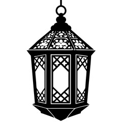 Elegant lantern with islamic pattern silhouette vector illustration 