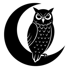 Owl perched on a crescent moon silhouette vector illustration 