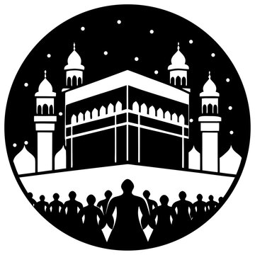 black and white kaaba with people clip art preview
