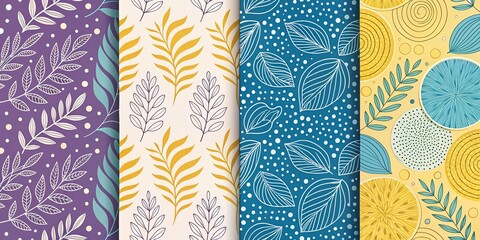 Four abstract floral seamless patterns