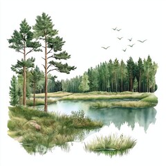 Lahemaa National Park. Lahemaa National Park hand drawn watercolor illustration