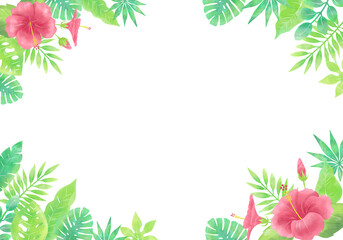 Watercolor Hibiscus Frame – Horizontal Floral Border