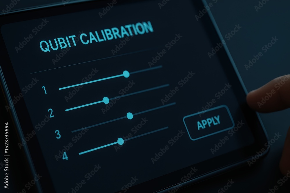 Aufkleber qubit calibration interface on modern digital tablet display with touch controls and settings