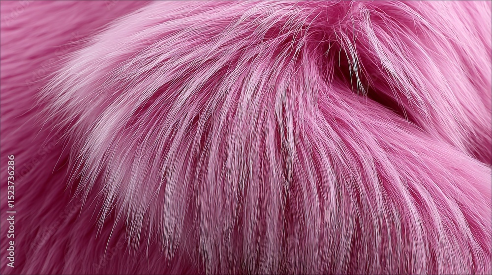 Poster close-up view of vibrant pink fur texture showcasing soft, fluffy strands with varying lengths, crea