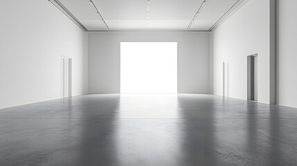 Modern minimalist art gallery bright photography in a wide-angle artistic exhibition space