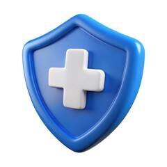 Obraz premium 3d render of a blue shield with a white cross medical icon