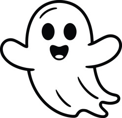 Happy Ghost Line Art – Cute Halloween Spirit Outline Vector Illustration