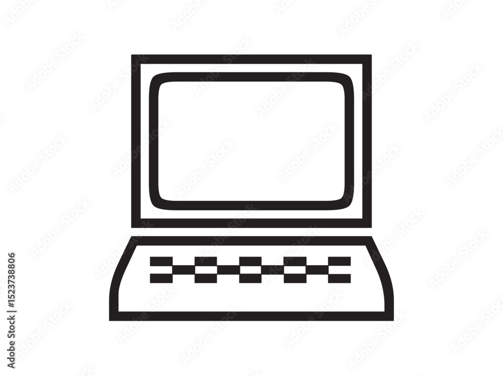 Fototapete Vector isolated computer with keypad key pad  colorless black and white outline silhouette shadow shape stencil solid black