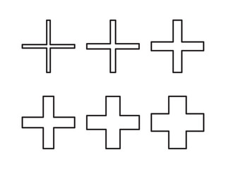 Obraz premium Vector isolated square line cross set, thin cross, thick cross. Colorless black and white contour line simple symbol.