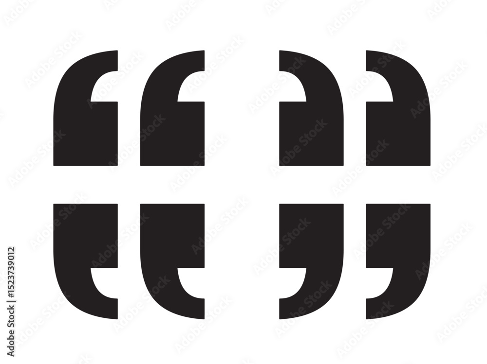 Poster vector isolated quotation marks set colorless black and white outline silhouette shadow shape stenci