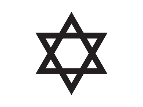 Vector isolated jewish six point star colorless black and white outline silhouette shadow shape stencil solid black