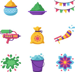 Set of holi festival elements vector illustration design