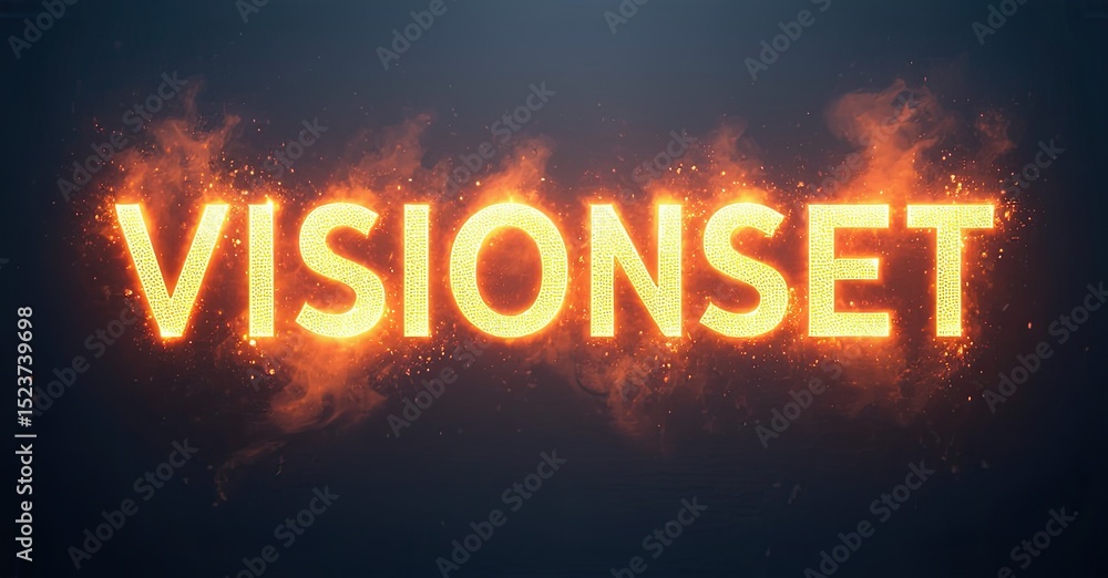 Aufkleber bright text visionset glows with fiery orange effects. dark background enhances dramatic visual impa