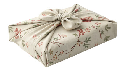 Elegantly wrapped gift box in floral fabric with a tied bow, AI generated