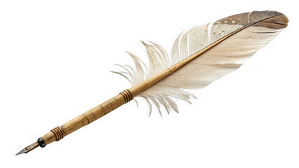 A classic quill pen with a metallic nib on a pristine transparent background, AI generated
