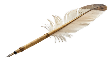 A classic quill pen with a metallic nib on a pristine transparent background, AI generated