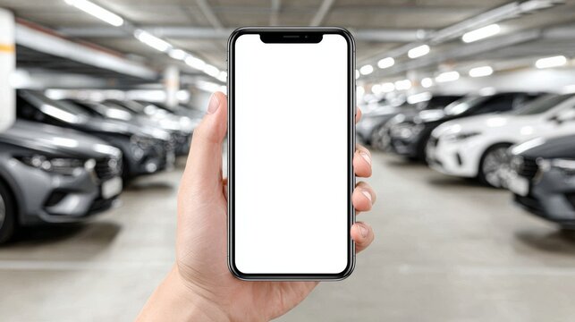 Person is holding a phone in a parking lot with no content on the screen. The scene is empty and quiet, with only the person and their phone visible