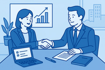 商談中のビジネスパーソンの握手シーン