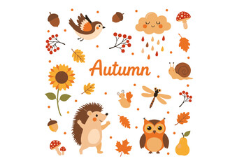 Adorable Autumn Animals Illustration Cute Hedgehog, Owl, Squirrel, and More!