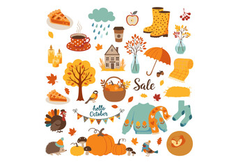 Autumn Sale Cozy Fall Illustrations, Harvest Elements, Thanksgiving Decor, and October Vibes
