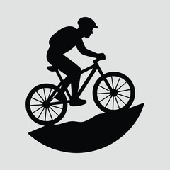 Fototapeta premium Silhouette cyclist riding downhill on the hill Illustration Vector