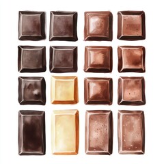 A Watercolor Painting of Chocolate Squares in Various Shades