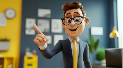 vibrant render office-themed scene character pointing for hiring