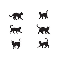 Black cat silhouettes in various poses against a white background for design projects