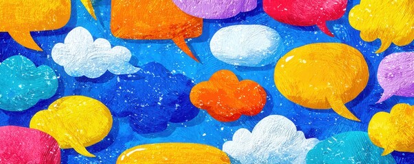 Obraz na płótnie Canvas Colorful Speech Bubbles on Bright Blue Background for Communication Themes