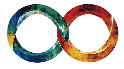 The blend of primary watercolors results in overlapping cyan magenta yellow circles
