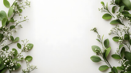 Fototapeta premium Elegant greenery framing a pure white background nature inspiration floral arrangement minimalist style