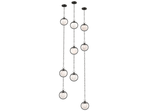 Trento Alabaster Chandelier 3 , blackened brass with alabaster , Elegant Lighting Fixture Against white bachground .