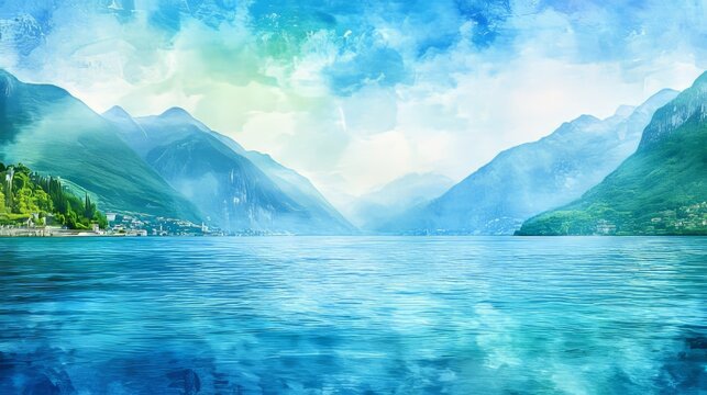 The stillness of the lake creates a perfect reflection of the cloudy sky and the mountains far away