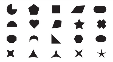 Vector basic shape collection for your design. Abstract and basic shapes collection. Trendy minimalist basic figure, diamond, circles, hexagon, star, triangle flat style. Vector illustration.