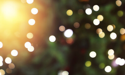 Dramatic abstract blurry bokeh background with bright light and colorful night time atmosphere. Image use for holiday party presentation background.