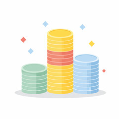Stacked Coins Illustration: A visually appealing illustration showcases stacks of coins in varying colors, subtly suggesting concepts of finance, savings, or economic growth.